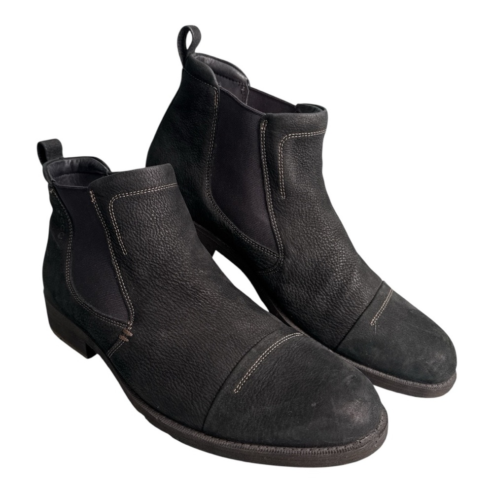 ECCO Black Suede Chelsea Boots Men 44 Textured Leather Pull‑On Ankle Boot
